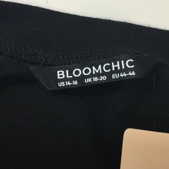 BLOOMCHIC 14-16 1X Plus Black Chiffon Patchwork Puff Sleeve T shirt NWT B88 - Picture 7 of 9